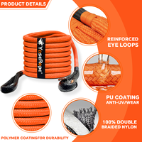 Kit de Corde Cinétique en Nylon 1''x20 pi (6m x 25mm) 15T – Outils d'Urgence pour le Dépannage Tout-Terrain 4x4 – Kit de Corde de Récupération Cinétique d'Urgence