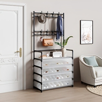Porte-manteau multifonctionnel anti-poussière pour la maison, idéal pour la location, avec étagère intégrée pour chaussures et chapeaux