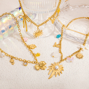 Sun Charm Necklace 18K Gold Plated <b>Titanium</b> Steel Bow Heart Pendant Fashion Jewelry for Women - Product Image 4