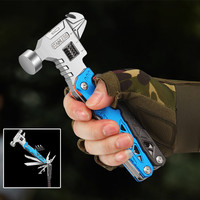 Marteau multifonctionnel à tête ronde en acier inoxydable, pince à clous pliante pour camping en plein air, outils combinés pour véhicules d'urgence, 1 pièce