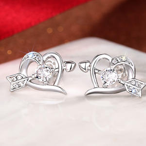 Orecchini a perno a forma di cuore bianco champagne in argento 925 con strass di cristallo taglio brillante rotondo, gioielli romantici da donna per matrimonio - Product Image 1