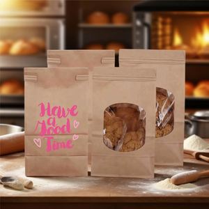 Bolsas de Papel Kraft Autosellables para Palomitas de Maíz, Repostería, Galletas y Pan, con Logotipo Personalizado, Base Plana, Cierre Metálico y Ventana - Product Image 4
