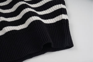Maglione a collo alto lavorato a maglia con mezza Zip personalizzato/ODM manica lunga da <span class=keywords><strong>donna</strong></span> <span class=keywords><strong>nero</strong></span> a righe bianche per la parte anteriore Casual - Product Image 5