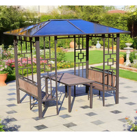 Nouvelle conception de pavillon moderne en métal pour l'extérieur, tente de jardin imperméable en métal galvanisé avec table et ensemble de meubles de jardin