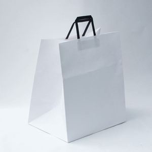Sac en papier kraft blanc à poignée plate écologique avec impression de logo personnalisé - Product Image 4