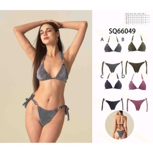 Conjunto de bikini HDJ de punto con cuello halter y lazo lateral, traje de baño de 2 piezas para mujer, talla grande SQ66049 - Product Image 1