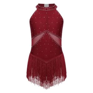 Leotardo con flecos de diamantes de imitación para niñas, traje de baile latino, para vestido de baile, ropa de actuación de Patinaje Artístico - Product Image 3