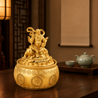 Statue de Zhao Gongming en laiton massif moulé à la main, finition or antique, pour base de bol, Feng Shui traditionnel chinois porte-bonheur