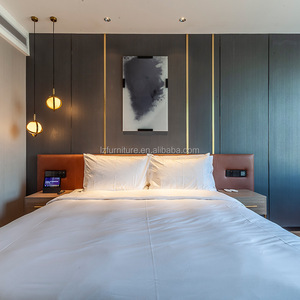 Hotel Double Twin <b>Bed</b> Custom King <b>Queen</b> <b>Size</b> Low Cost Wood <b>Bed</b> <b>Frame</b> with Headboard & Integrated Nightstand for Budget Hotels - Product Image 6
