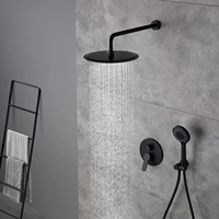 Système de douche thermostatique mural noir mat en laiton avec mitigeur double poignée et douchette à main pour salle de bain