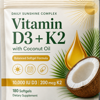 Capsules de vitamine D3 K2 avec huile de noix de coco, complément alimentaire pour adultes, 180 unités, nutrition quotidienne
