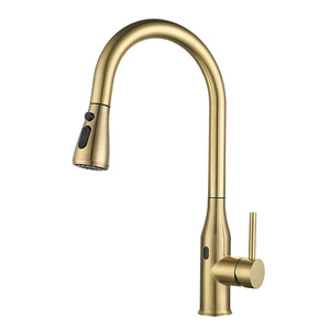 Gold-colored Stainless Steel Kitchen Faucet YQ50014F <b>Deck</b> Mounted Pull-out Spray Head Polished Surface - Product Image 3
