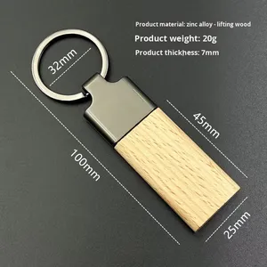 Custom Logo Business Gift Rectangular Beech Wood Wooden Metal Keychain Key Chain - Product Image 2
