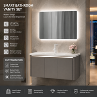 Meuble-lavabo mural moderne résistant à l'eau en bois massif avec vasque simple et fermeture douce, finition poudrée