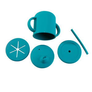 Gobelet d'apprentissage pour bébé en silicone certifié sans BPA, à double anse, avec trois couvercles, logo personnalisé, gobelet en silicone - Product Image 5