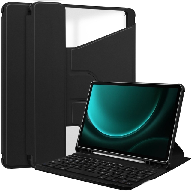 For Samsung Galaxy Tab S9 FE+ / S10+ 360 Rotation Transparent Smart Leather Case with Keyboard