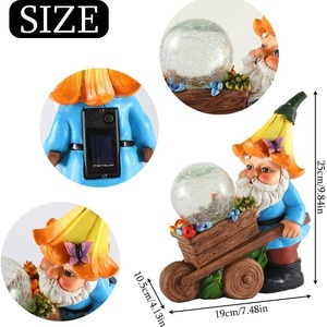 Witt Outdoor Garden Gnome goblin trolley luz de noche Luz de vidrio agrietado LED brillo solar en la noche artesanía de resina decorativa - Product Image 5