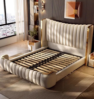 Lit de rangement luxueux et moderne en cuir rembourré avec un design écologique, cadre en bois de haute qualité, couleurs personnalisables