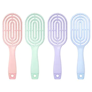 Custom Plastic Hollow Detangling Curly Hollow Out Hair Brush Scalp Massage Comb Plastic Round Shape Hollow HairBrush