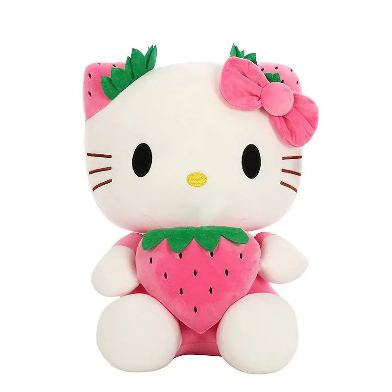 Boneka figur kartun karakter Anime Cuddle Strawberry Red Pink mainan mewah Hello Cat Kitty