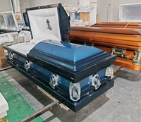 Cercueil M-12 importé de Chine, en acier 18Ga 20Ga, finition bleu noir ombré, intérieur en velours bleu, coins en palme, fournitures funéraires