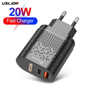 USLION OEM Dual Ports PD 20W Type C USB Travel Charger QC 3.0 USB Charger Mobile Phone Accessories Wall Adapter for iPhone 13 12