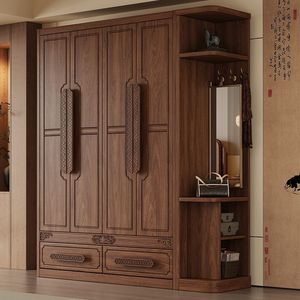 Modern Chinese Style Solid Wood <b>Wardrobe</b> 3 4 5 6 Doors <b>Large</b> Capacity Storage For Small Apartments Bedroom - Product Image 1