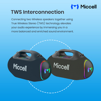 Altavoz Inalámbrico Portátil para Exteriores Miccell SP72 BT6.0, IPX5, Luces LED RGB, Batería de 4500 mAh, Control Táctil, Micrófono Integrado para Fiestas