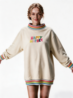 Sweat-shirt à col montant pour femme, longueur allongée, avec logo brodé personnalisé et patch sur mesure