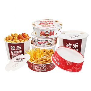 Cubo de papel kraft biodegradable de <span class=keywords><strong>doble</strong></span> pared de 130oz y 150oz para <span class=keywords><strong>palomitas</strong></span>, pollo frito, patatas fritas y galletas - Empaque de alimentos - Product Image 5