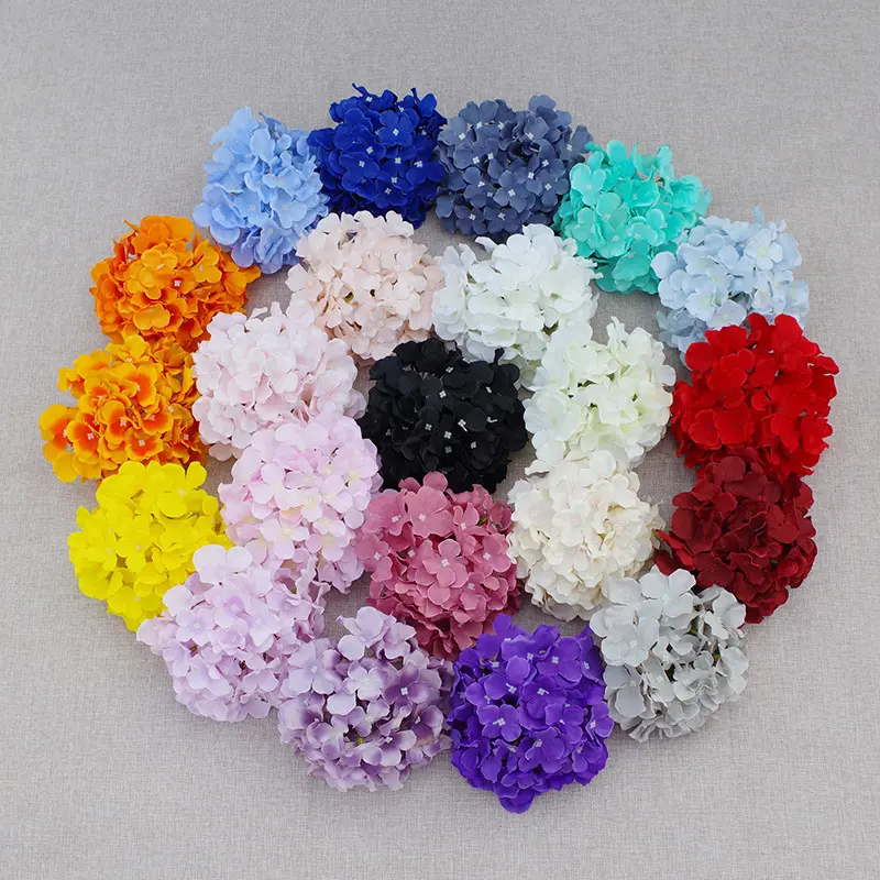 ส่งออกดอกไฮเดรนเยียปลอมสีสันสดใสขนาดใหญ่17ซม. ดอกไฮเดรนเยียสำหรับตกแต่งงานแต่งงานเทียม