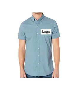 Wholesale Hot selling Cheap Stock Fashion Apparel s Over Lots Men's Slim-Fit Short-Sleeve Printed Poplin Shirt