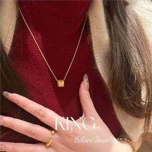 Collier en argent sterling S925 plaqué or avec incrustation de rubis, design floral, collier de mode pour femmes, bijoux King Silver - Product Image 4