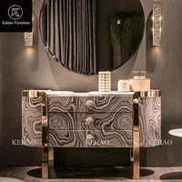 Table console de couloir en métal doré de luxe moderne italienne avec tiroir, armoire en marbre, villa, salle à manger, buffet en bois, art
