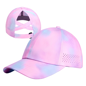 Casquette de baseball rose tie-dye à 6 panneaux en maille, réglable et respirante, pour activités sportives en extérieur, printemps-été, unisexe adulte - Product Image 1