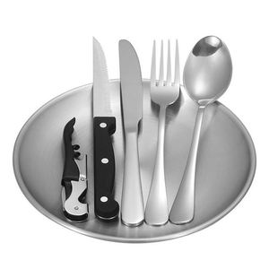 Ensemble de couverts de pique-nique et de camping portable en acier inoxydable 2026 : assiette, pince à aliments, fourchette, cuillère, couteau - Product Image 1