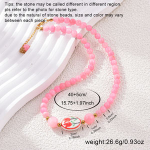 Conjunto de Collar y Pulsera de Piedras Naturales con Tarjeta de Flores para el Día de la Madre, Joyería de Cristal Rosa Curativo para Regalos del Día de la Madre - Product Image 4