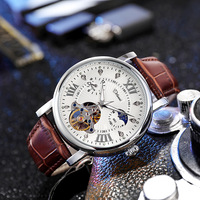 Montre mécanique automatique de luxe pour homme, phase de lune, cadran squelette à cœur ouvert, bracelet en cuir étanche, montre-bracelet de style professionnel
