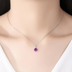 Customizable copper S925 sterling silver triangular rainbow stone cut purple zircon, Minimalist delicate <b>necklace</b> women - Product Image 2
