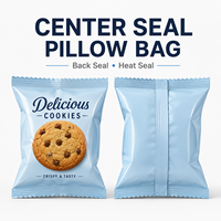 Sachet d'emballage personnalisé imprimé avec fermeture centrale, scellage arrière thermosoudable pour biscuits, barres chocolatées et snacks