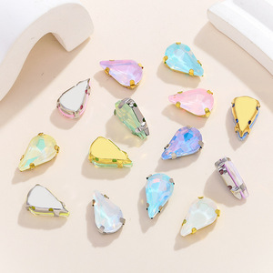 Cristales de vidrio en forma de lágrima con corte de pera y orificio para accesorios de joyería DIY 240602 - Product Image 2