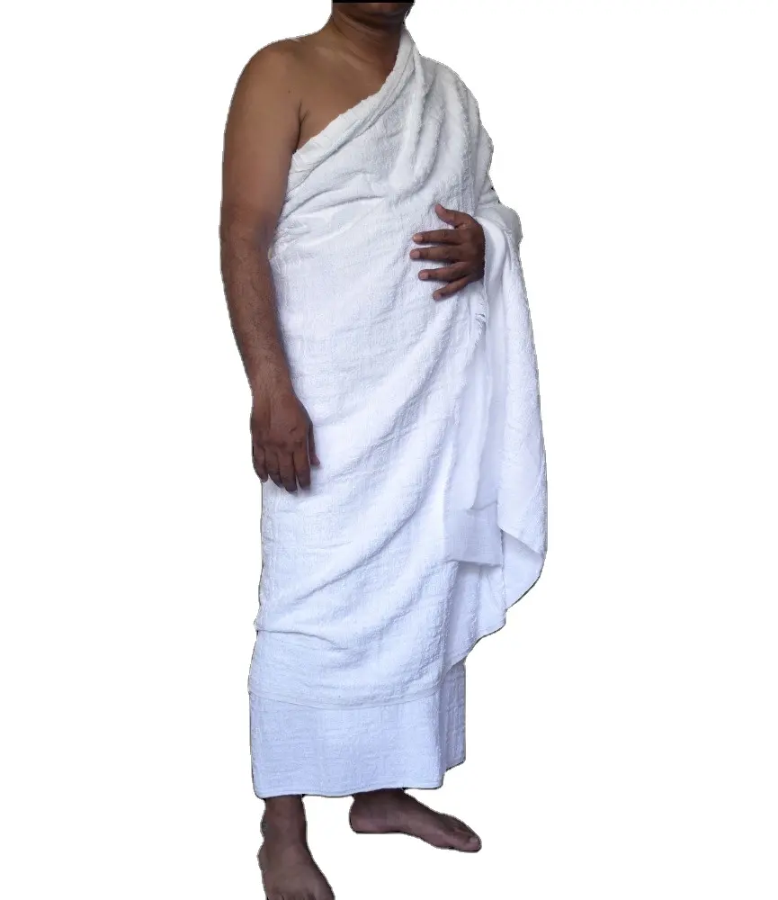 ผ้าขนหนูสำหรับผู้ชายมุสลิม ihram Ahram ผ้าเช็ดตัวไมโครไฟเบอร์สำหรับผู้ชาย hajj Haji umrah ผ้าขนหนูสำหรับแสวงบุญผู้ใหญ่ผ้าทอสีขาวลายนูนธรรมดาโลโก้