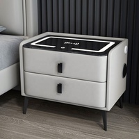 Armoire de chevet intelligente en cuir de luxe personnalisé table de chevet intelligente en bois massif avec tiroir de rangement de grande capacité