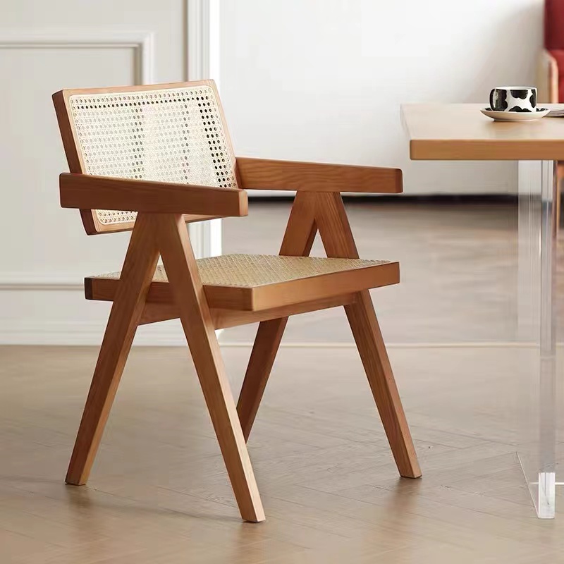 Modern solid wooden French style rattan hotel restaurant cafe shop chair dining room furniture