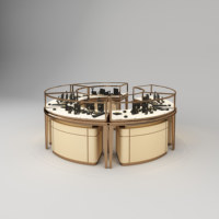 Comptoir de présentation de bijoux en verre incurvé rond, kiosque, vitrine, table, MDF, éclairage LED, visibilité à 360 degrés, centre commercial
