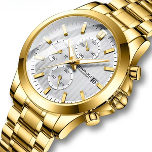 Montre à quartz pour homme de luxe OEM ODM en acier inoxydable doré avec chronographe, fenêtre de calendrier, étanche 30M, lumineuse, style business décontracté - Product Image 2