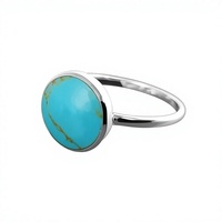 Bague unisexe tendance en argent sterling 925 avec serti clos et pierre précieuse turquoise, style chrétien minimaliste, pour usage quotidien