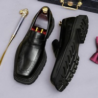 Mocassins pour hommes en cuir véritable, style britannique, à bout carré, rétro, pour affaires, à semelle épaisse, rehaussant la taille