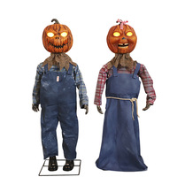 45 pouces 2 pièces Halloween citrouille poupée ensemble fait à la main M. et Mme citrouille poupées son lueur électrique Halloween Animatronics