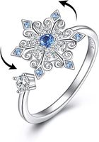 RFJEWEL 2026 Nouvelle Bague Tournante Réglable Étoile de David Bleue en Laiton Pur Plaqué Argent, Bague Ouverte, Bijou Tendance pour Femme